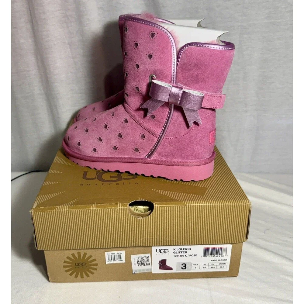 Brand NEW NIB UGG Kids Youth Girls Joleigh Glitter Bow Boots Size 3 Pink Rose